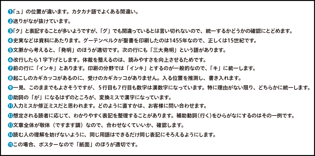 校閲・校正の例 読みやすく誤解のないように。組版は指定どおりか？適切な表現か？